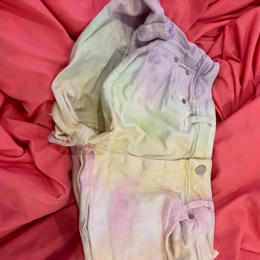TRACTR jean shorts, rainbow tie dye shorts, perfect for summer